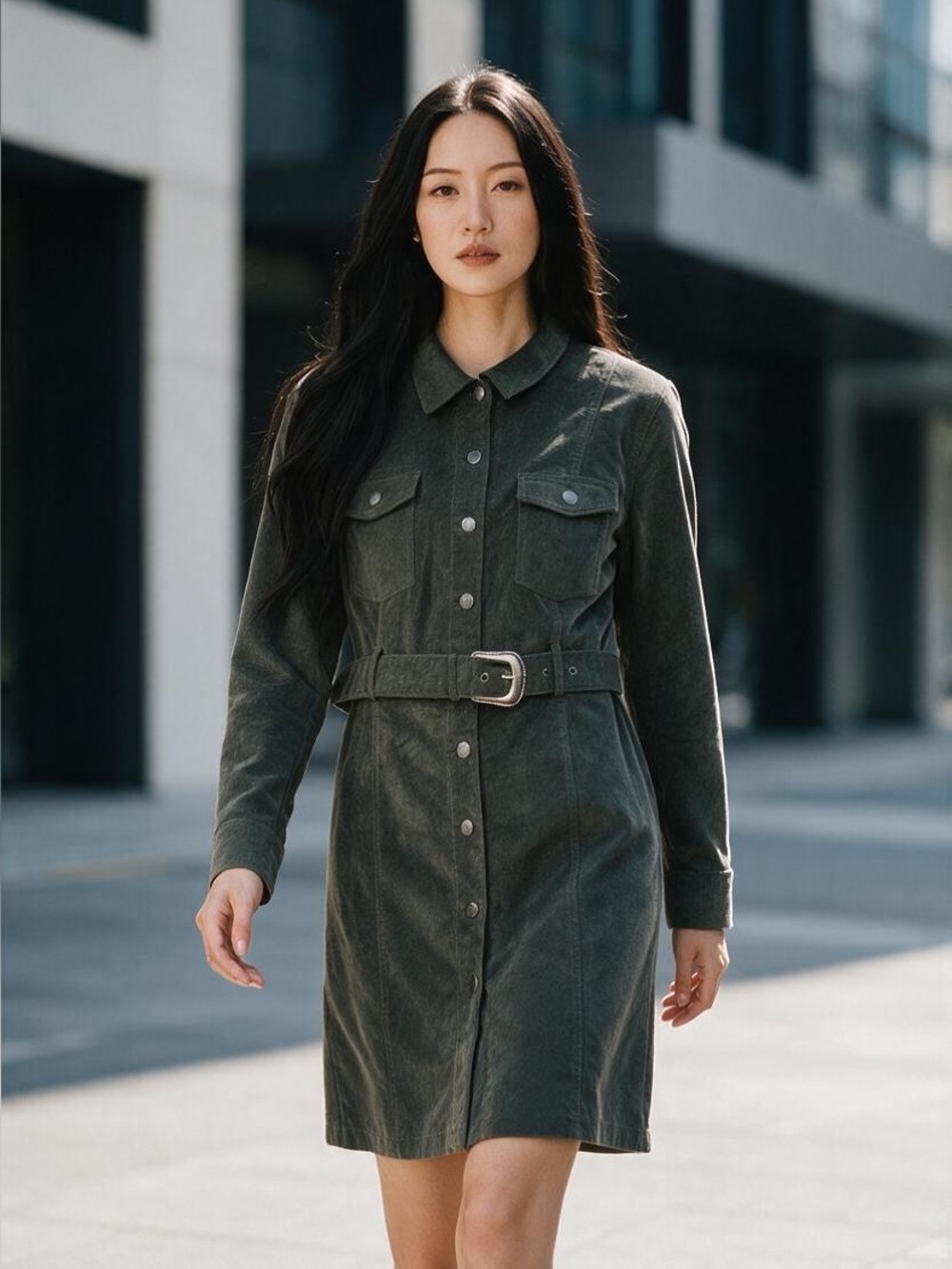 House of Harlow 1960 Women's Olive Belted Shirt Jacket Dress